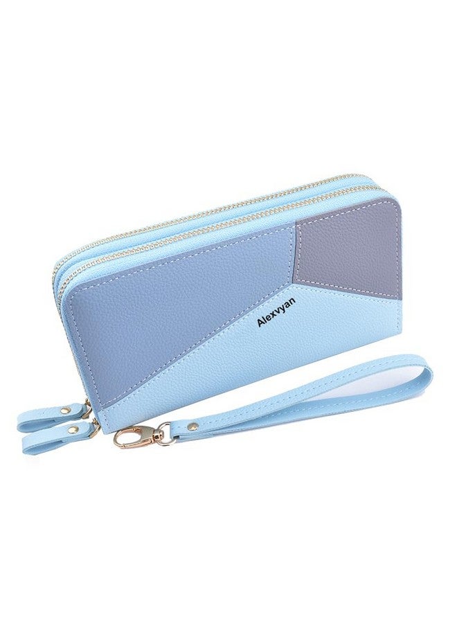 Alexvyan محفظة أليكسفيان طويلة ذات قسمين مع جيب إضافي بسحاب أزرق للنساء والفتيات بسعة كبيرة من جلد PU، حقيبة يد نسائية - Image 1