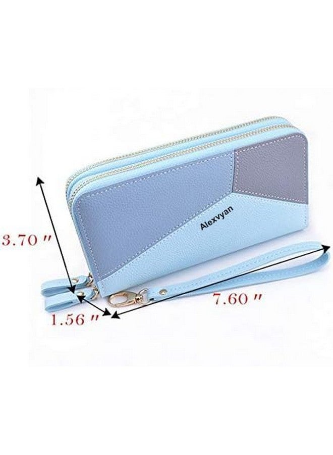 Alexvyan محفظة أليكسفيان طويلة ذات قسمين مع جيب إضافي بسحاب أزرق للنساء والفتيات بسعة كبيرة من جلد PU، حقيبة يد نسائية - Image 4