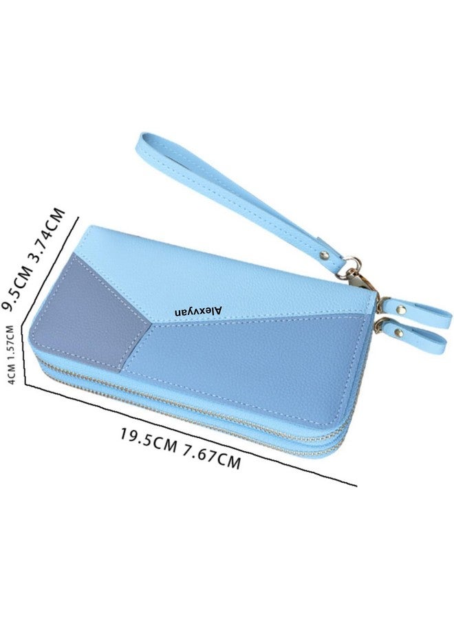 Alexvyan محفظة أليكسفيان طويلة ذات قسمين مع جيب إضافي بسحاب أزرق للنساء والفتيات بسعة كبيرة من جلد PU، حقيبة يد نسائية - Image 3