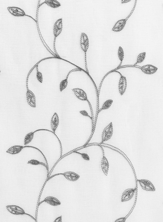 No. 918 Francine Embroidered Foliage Semi-Sheer Rod Pocket Kitchen Curtain Valance, White/Gray, 54" W x 15" L - Image 3