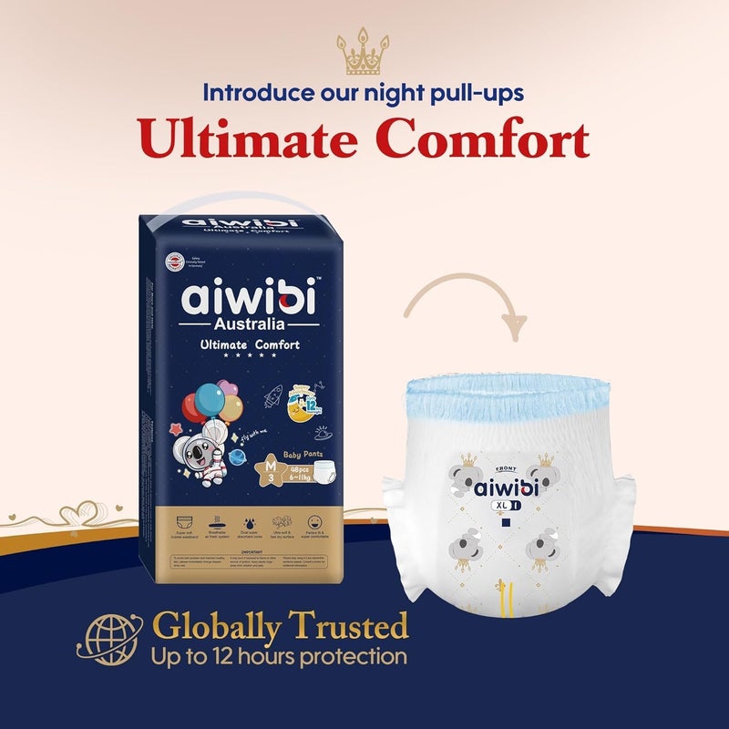 aiwibi Night Plus Baby Pants, Ultra-Slim & Super Soft Diaper Pants with Rash Protection, Hypoallergenic, Non-Woven Fabric, Water-Based Ink, Dermatest Certified (X-Large, 40, count) - Image 2