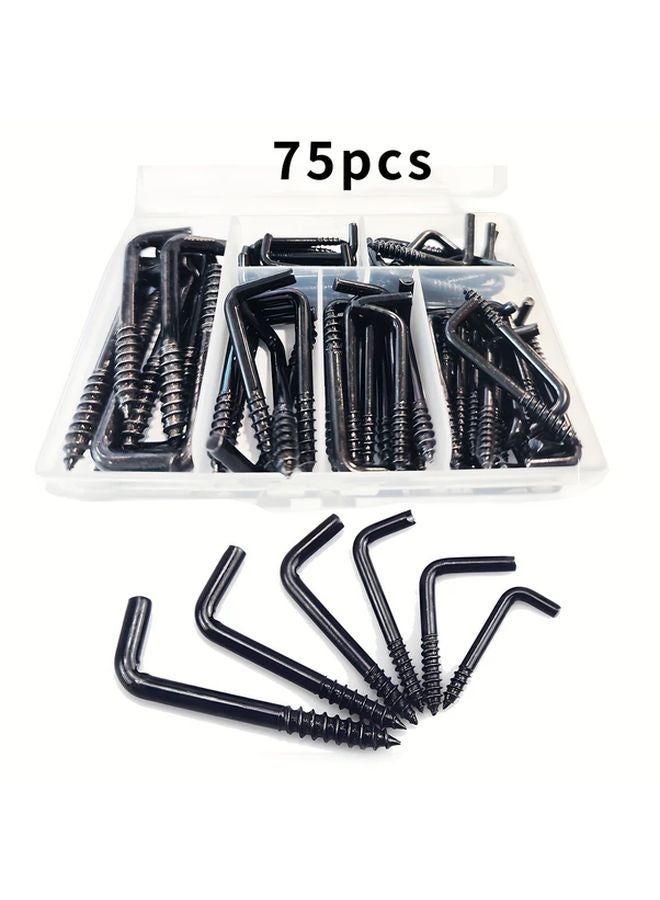 75pcs Black L Shaped Wall Hooks Heavy Duty Steel Picture Frame Hangers for Display Storage - Image 1