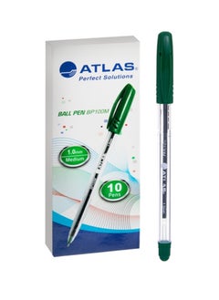 ATLAS 10-Piece Ballpoint Pen 1.0mm Medium Tip Green Ink  - Image 1