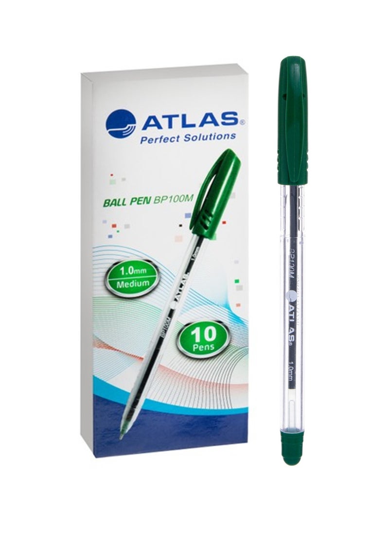 ATLAS 10-Piece Ballpoint Pen 1.0mm Medium Tip Green Ink  - Image 1