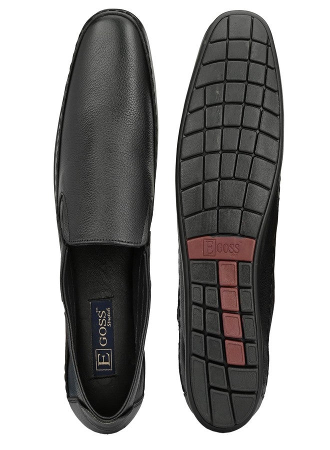 egoss Stretch Premium Genuine Leather Slip On Formal Shoes for Men (Black-6)-GS-245 - Image 5
