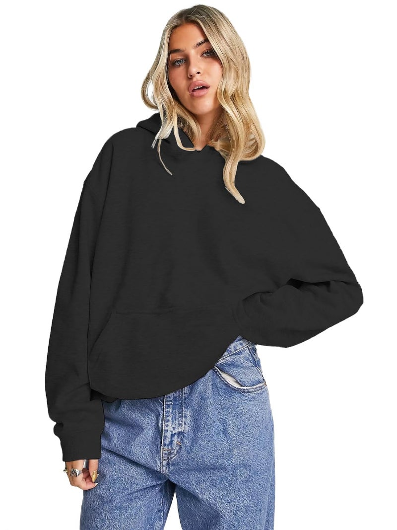 LEOTUDE Women's Loopknit Oversized Hooded Neck Sweatshirt (W88|MSTD|BLK|MRN_P_Zblack_S) - Image 1
