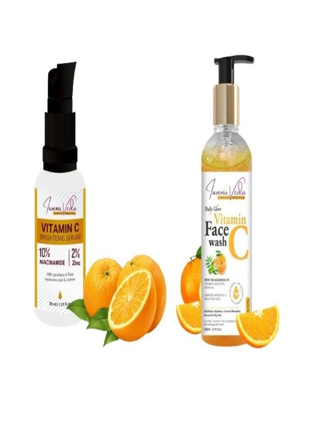 Iuvenis Veda Vitamin C Face Serum with Vitamin C Face Wash For Glowing & Brightening Skin For Men & Women (Pack of 2) 230 ml - Image 1