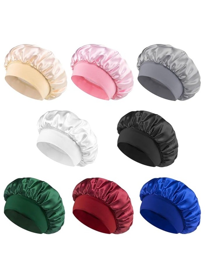 وهاواي 8 Pack Satin Bonnet Silk Hair Bonnet for Sleeping, Hair Sleep Bonnets for Women, Large Wide Soft Band Sleep Cap for Curly Hairs Braids - Image 1