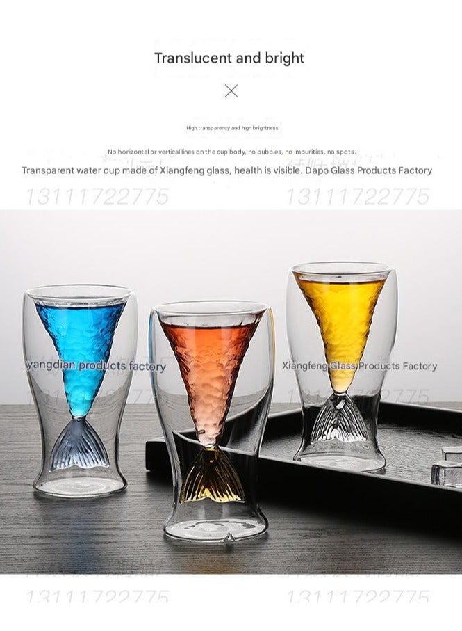 Mermaid Creative Cup Transparent Ice Cream Double layered Beauty Cup Glass Water Cup Shark Glass Cup Tail Cup  - Image 3