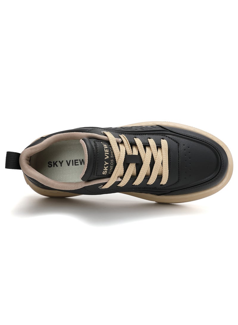 Sky View SKY VIEW Men's Fashion Shoes Ultrafine Fiber Vamp Casual Shoes For Men Non Slip Lace Up Chunky Sneakers Cushioned And Lightweight Low Top Walking Shoes Black-02  - Image 5