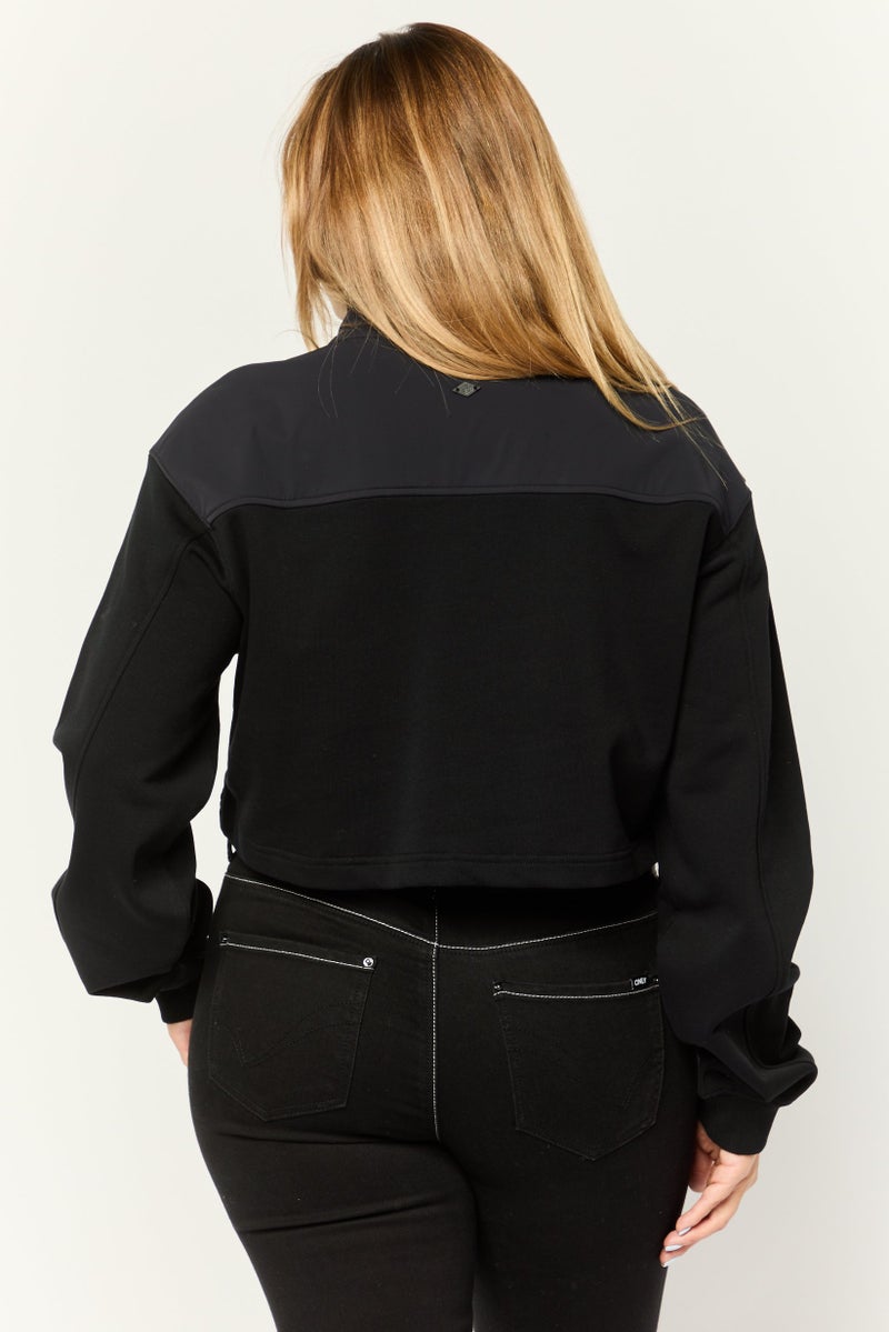 ESPRIT Women High Neck Solid Long Sleeves Cropped Sweatshirts, Black - Image 3