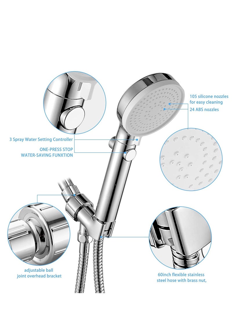 SOLARAE High Pressure Shower Head Hand-held with On / Off Switch - Shower Head with Handheld, 3-modes Handheld Shower Head with Hose, Chrome Finish, Water-saving, Tool - Free Installation - Image 3