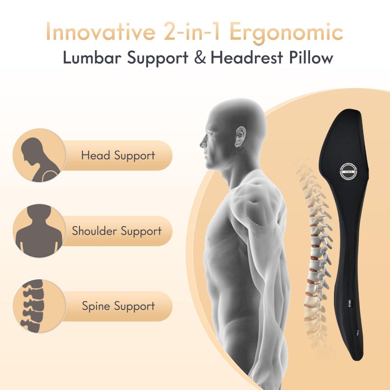 FLORICH Car Seat Cushion and Lumbar Support Headrest Pillow Memory Foam Ergonomic Car Cushion Back Neck Support Pillow Sciatica & Back & Tailbone Pain Relief Cushion for Car Seat Driving, Black - Image 2