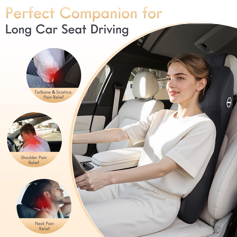 FLORICH Car Seat Cushion and Lumbar Support Headrest Pillow Memory Foam Ergonomic Car Cushion Back Neck Support Pillow Sciatica & Back & Tailbone Pain Relief Cushion for Car Seat Driving, Black - Image 3