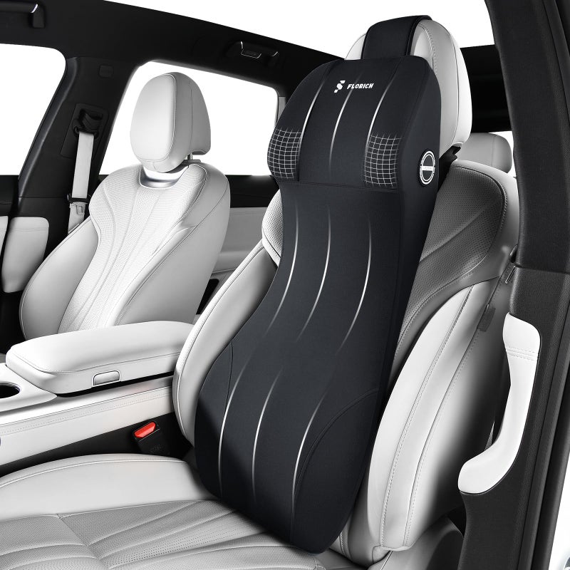 FLORICH Car Seat Cushion and Lumbar Support Headrest Pillow Memory Foam Ergonomic Car Cushion Back Neck Support Pillow Sciatica & Back & Tailbone Pain Relief Cushion for Car Seat Driving, Black - Image 1
