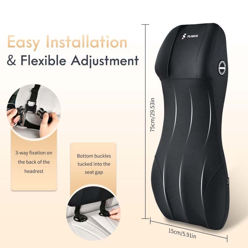 FLORICH Car Seat Cushion and Lumbar Support Headrest Pillow Memory Foam Ergonomic Car Cushion Back Neck Support Pillow Sciatica & Back & Tailbone Pain Relief Cushion for Car Seat Driving, Black - Image 5