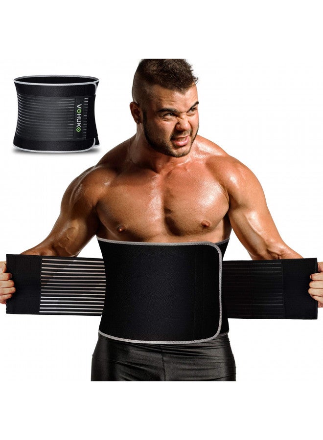VOHUKO VOHUKO Waist Trimmer for Men, Widening Waist Trainer Ab Belt Sweat Wrap for Stomach and Back Lumbar Support Black - Image 1