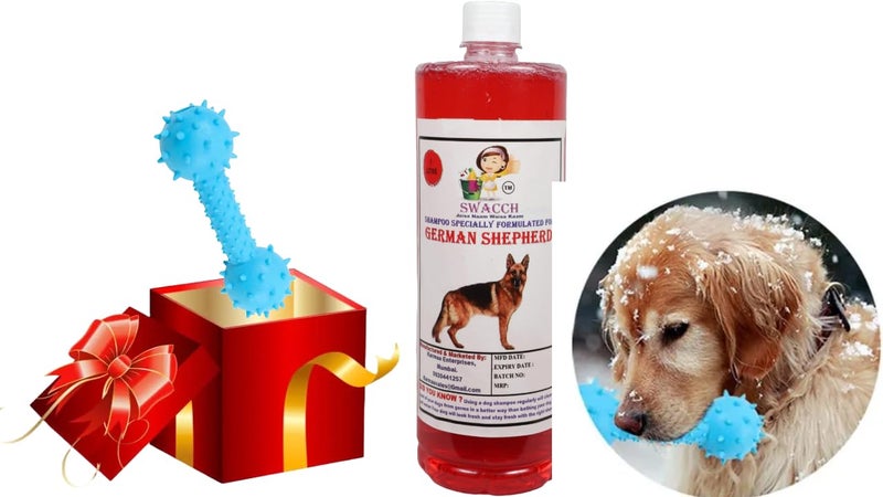 swacch German Shepherd Dog Shampoo + Dumbbell Toy I Durable Rubber Dog Toy for Chewing I Playing,Teeth Cleaning & Training Toy I Combo Pack I 1 Litre Jasmine - Image 1