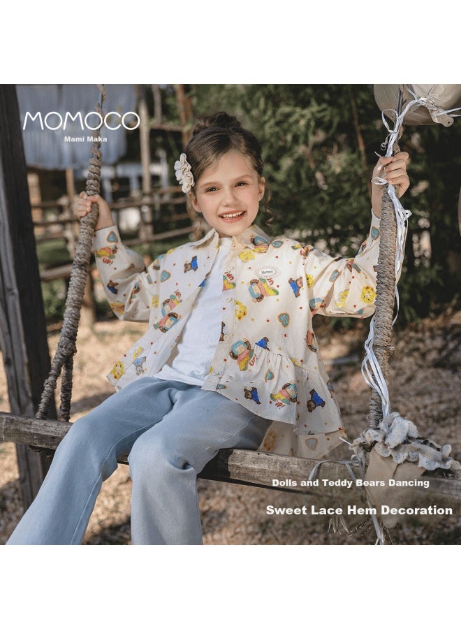 Momoco Girls' Shirt Autumn Children's Jacket Trendy Printed Shirt Size 105