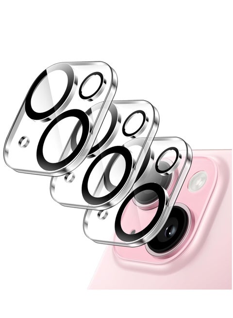 Camera lens protector for iPhone 15 Plus 6.7 inch, iPhone 15 6.1 inch, 9H tempered glass, anti-scratch, suitable for case, does not affect night shots, HD transparent, 3 pieces
