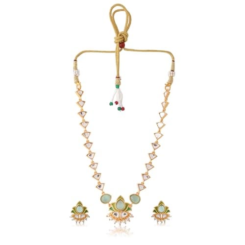 VOYLLA Forever More Green Gold Plated Necklace Set For Women, Enamelled Necklace Set, EveryDay, Festive, Wedding, Gift For Women - Image 2