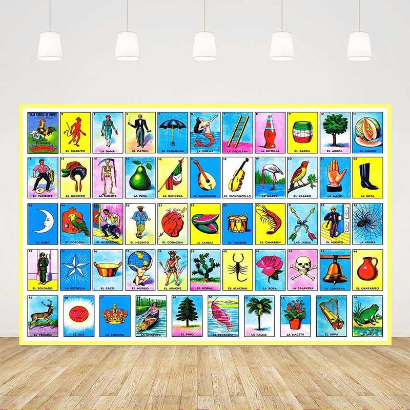Ticuenicoa 5x3ft Loteria Cards Backdrop Mexican Fiesta Party Birthday Theme Mexico Loteria Cards Photography Background for Adult Portrait Kids Bday Supplies Fiesta Decorations Wall Decor Photoshoot - Image 1