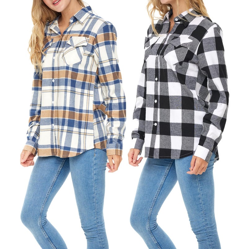 Andrew Scott Women's Classic-Fit Long-Sleeve Lightweight Plaid Flannel Shirt -Multi Packs/Colors - Image 1