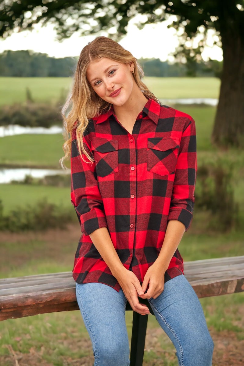 Andrew Scott Women's Classic-Fit Long-Sleeve Lightweight Plaid Flannel Shirt -Multi Packs/Colors - Image 5