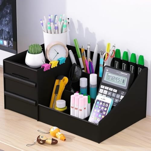 Recluse Stationary Oragnizers for Desk & Pen Holder Multifunctional Desk Organizer with Pencil Holders, Sticky Note, Paperclip Storage I Office Table Stand for Home/Office (Black) - Image 1