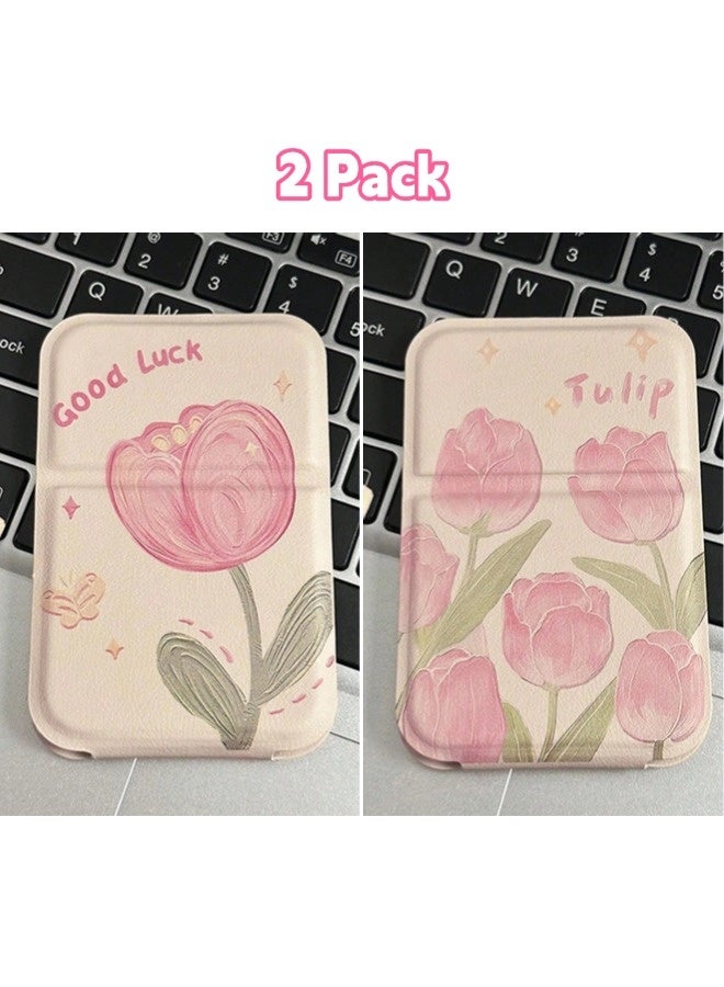 شيبشيب عبوتان من مرآة مكياج محمولة أنيقة على شكل توليب مع إضاءة، مرآة يد قابلة للطي فائقة النحافة مع غطاء من جلد البولي يوريثان (PU)، مدمجة ومناسبة للتسوق، المنزل، والمكتب. - Image 2