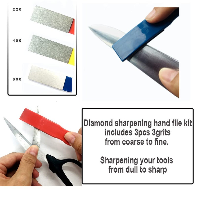 OSFTBVT Diamond Color Coded Mini Diamond Hone Kit 3Grits #220,400,600 Flat Hand File Knife Sharpener Red/Yellow/Blue - 3pcs - Image 4