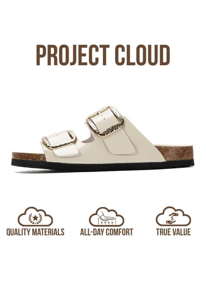Project Cloud Genuine Leather Flat Sandals for Women 2025 Comfortable Beach Essentials Womens Sandals Memory Foam Vacation Essentials Slides for Women Footwear (Santorini), Marshmellow Leather, 9 - Image 3