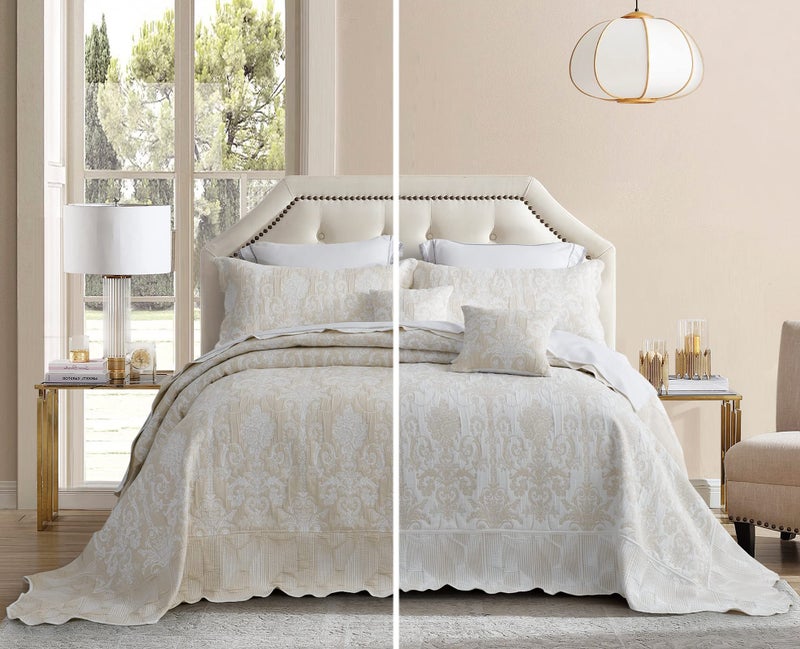 Blythease Blythease Oversized King Bedspread Jacquard Matelasse Damask Pattern Design Lightweight Reversible 5 Piece 100 Microfiber Ivory 