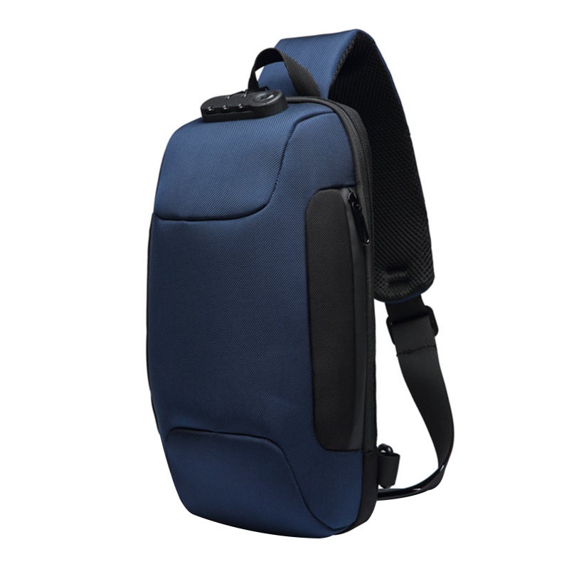 Unisex Chest Bag: Blue, Built-In USB Charger, Anti-Theft Lock - Multiple Storage Spaces, Breathable Sponge Mesh Straps for Work, Shopping, Travel, Hiking - Image 1