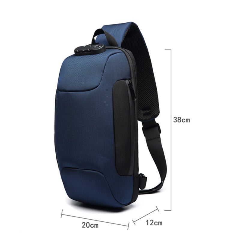 Unisex Chest Bag: Blue, Built-In USB Charger, Anti-Theft Lock - Multiple Storage Spaces, Breathable Sponge Mesh Straps for Work, Shopping, Travel, Hiking - Image 2