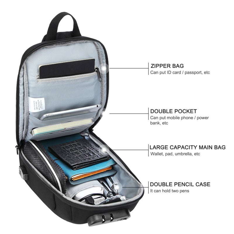 Unisex Chest Bag: Blue, Built-In USB Charger, Anti-Theft Lock - Multiple Storage Spaces, Breathable Sponge Mesh Straps for Work, Shopping, Travel, Hiking - Image 5