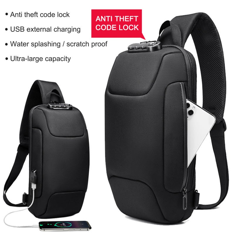 Unisex Chest Bag: Blue, Built-In USB Charger, Anti-Theft Lock - Multiple Storage Spaces, Breathable Sponge Mesh Straps for Work, Shopping, Travel, Hiking - Image 4