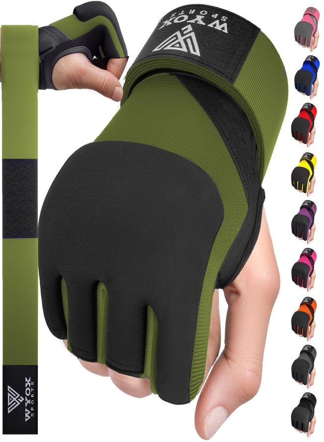 WYOX Gel Boxing Hand Wraps Inner Gloves for Men & Women, 80cm Quick Wrist Straps, Padded Knuckle Protection for Muay Thai Kickboxing, Hand Wraps for Boxing & Martial Arts (Army Green, XS) - Image 1