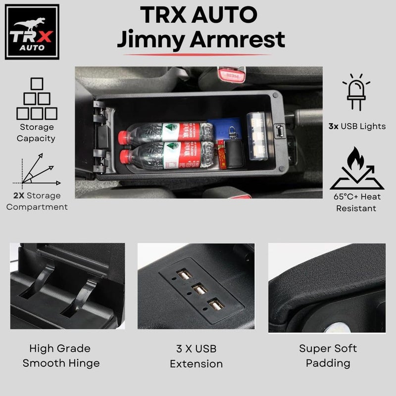  تي ار اكس اوتو صندوق تخزين بمسند ذراع مبطن بطبقتين من TRX AUTO لسيارة Suzuki Jimny بخمسة أبواب 2021–2024 (مع مفاتيح في المنتصف) - Image 2