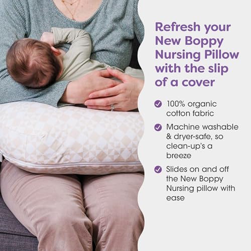 Boppy Nursing Pillow Cover Beige Checkered Quilt Single Cover EasyOn Slipcover with Gentle 100 Organic Cotton Fabric for The Redesigned Nursing Pillow - Image 3