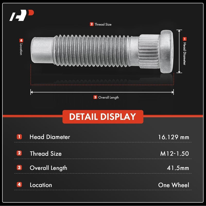 A-Premium M12-1.50 Wheel Studs Set for Chevrolet, GMC, Cadillac, and Buick - 5 Pieces - Image 2