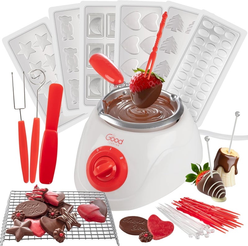 Good Cooking Electric Chocolate Melting Pot Set- Valentines Day Candy Bar Making or Fondue Fountain Kit w/ 30 Bonus Accessories-Dip, Drizzle & Decorate Strawberries, Marshmallows, Snacks- Party Appetizers Desserts - Image 1