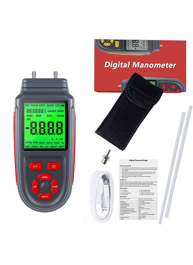 Generic - Digital Manometer Dual Port Air Gas Pressure Tester Differential Pressure Gauge with LCD Backlight Display, Battery or USB Cable Powered, Supports Temperature Measurement ℃/ ℉ - Image 1