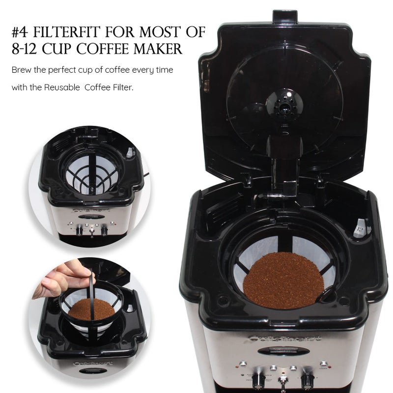 Cestlaive (4-Pack) No.4 Cone Reusable Replacement Coffee Maker Basket Filter Compatible with Cuisinart, Ninja Coffee Bar Brewer Filters, Fit Most 8-12 Cup Basket Drip Coffee Machine, BPA Free - Image 4