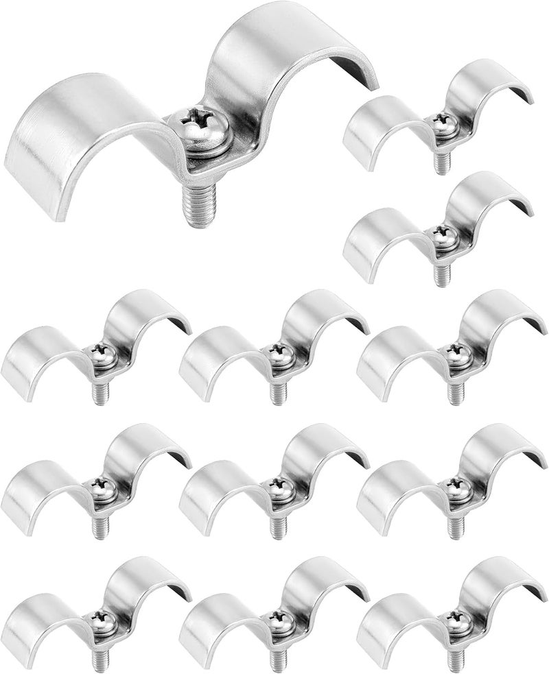 QWORK Stainless Steel Double Line Clamp, 12 Pack 5/8" Fuel Lines Clips with Mounting Screws - Image 1