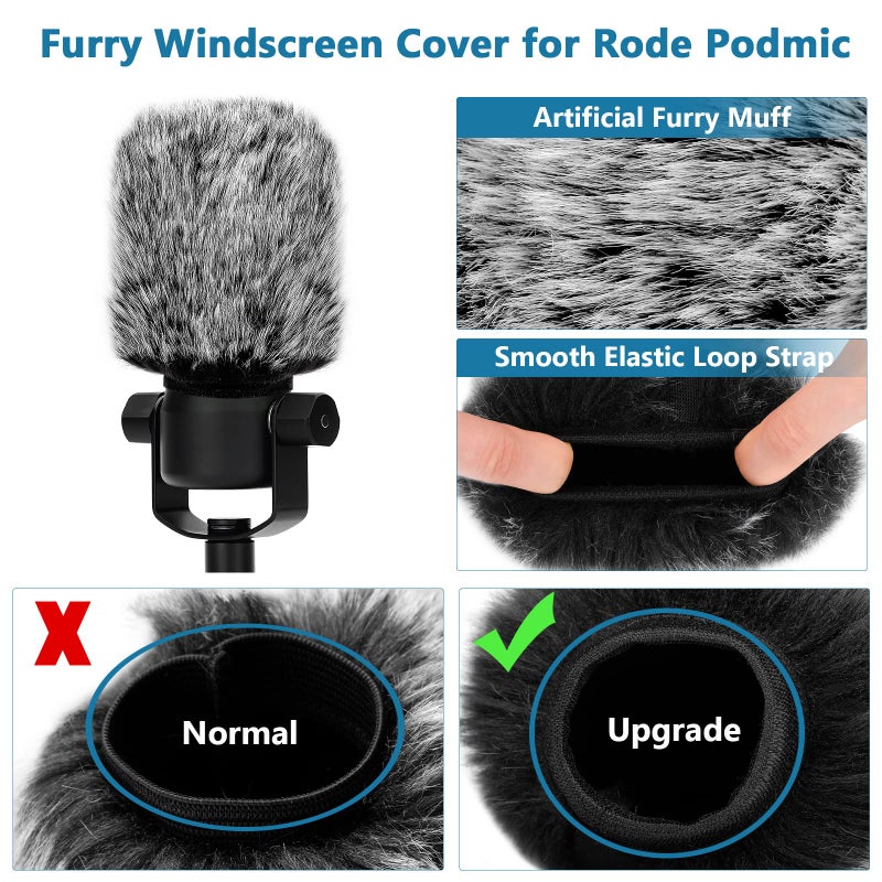 ChromLives Windscreen Pop Filter Compatible with Rode Podmic, Procaster, Podcaster, NT1, NT1-A, NT2-A, NT-USB, K2, NT1000, NT2000,Mic Foam Cover +Furry Wind Muff Mic Cover Compatible with Rode Podmic,Combo 2Pack - Image 5
