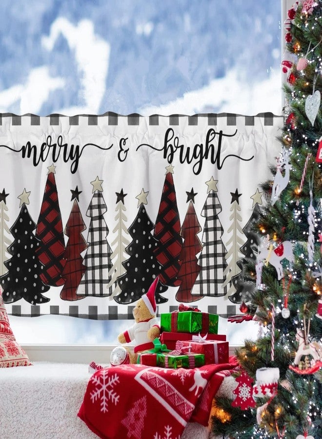 HawSkgFub ستارة مطبخ مزينة بشجرة عيد الميلاد من HawSkgFub، مقاس 54 × 18، ستائر قصيرة بنقشة مربعات الجاموس، مناسبة لعطلات عيد الميلاد، مع جيب للعمود، ديكور شتوي لغرفة المعيشة أو غرفة النوم على طراز المنازل الريفية - Image 3