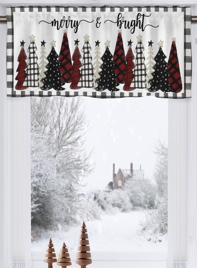 HawSkgFub ستارة مطبخ مزينة بشجرة عيد الميلاد من HawSkgFub، مقاس 54 × 18، ستائر قصيرة بنقشة مربعات الجاموس، مناسبة لعطلات عيد الميلاد، مع جيب للعمود، ديكور شتوي لغرفة المعيشة أو غرفة النوم على طراز المنازل الريفية - Image 1