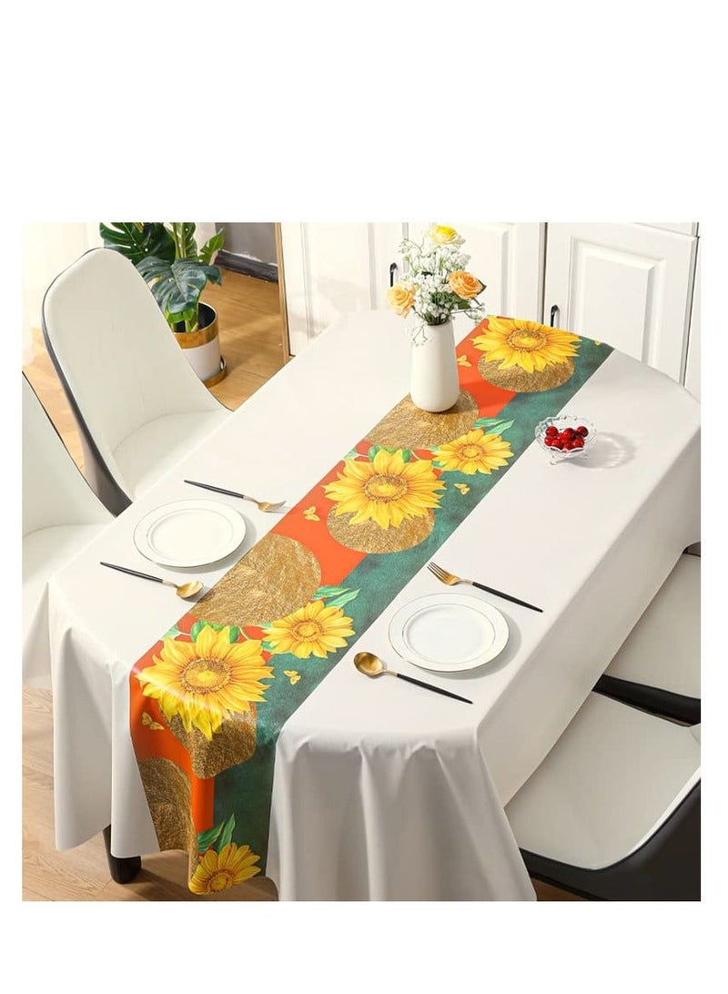 NIBEMINENT Sunflower Tablecloth, Rectangle Waterproof Floral Table Cloth, Wipeable PVC Flower Cover for Kitchen Dining Parties(Beige, 140x200cm) - Image 2