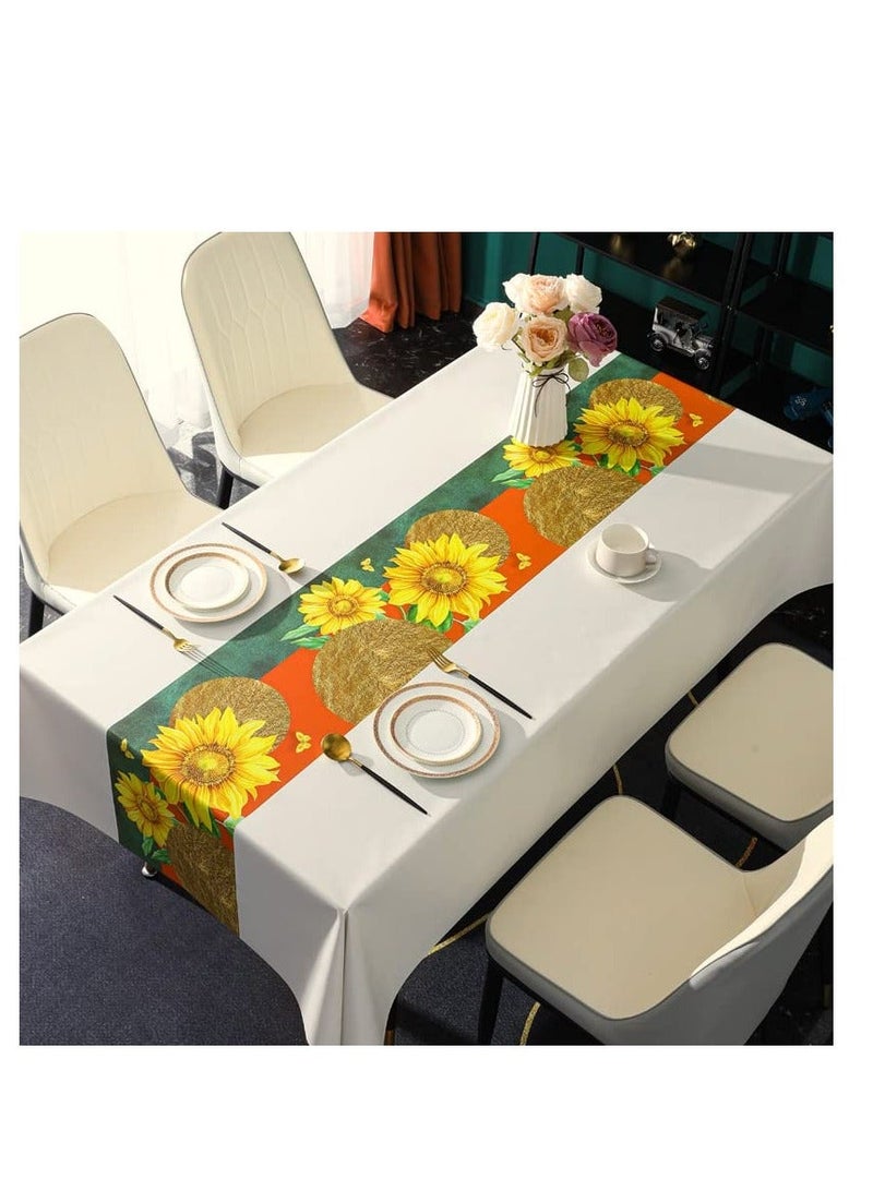 NIBEMINENT Sunflower Tablecloth, Rectangle Waterproof Floral Table Cloth, Wipeable PVC Flower Cover for Kitchen Dining Parties(Beige, 140x200cm) - Image 3